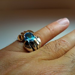 "Hanging Lake", High Jewelry Ring, Blue Topaz, Lost wax technique. Arts and Crafts