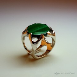 Jewelery creation: Ring "Canopy", Arts and Crafts Jeweler, Malachite. Lost wax, Direct carving art
