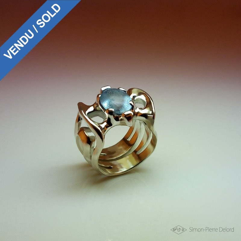 Jewelery creation: Ring "Flagship", Arts and Crafts Jeweler, Topaz. Lost wax, Direct carving art