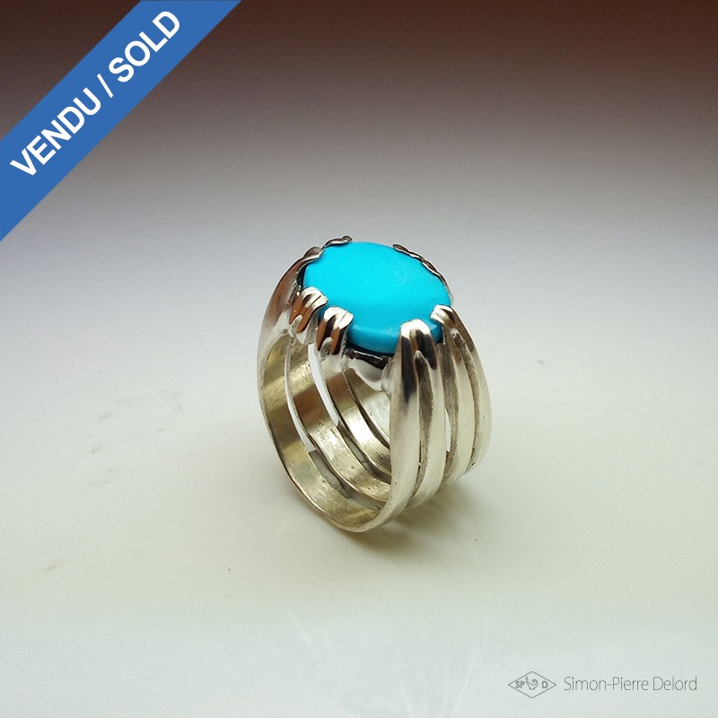 "Elysium", High Jewelry Ring, Turquoise, Lost wax technique. Arts and Crafts