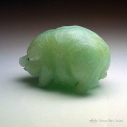 "Abundance" Pig in Chinese Jade. Fine stone sculpture. Lapidary and glyptic art. Side view