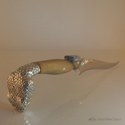 "Primordial Reptile" High Jewelry Knife. Bolster and pommel in Argentium. Overview