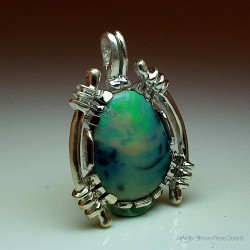 "Astral Poetry", Argentium and Australian Opal Pendant, High Jewelry. Lapidary craftsman and glyptician.