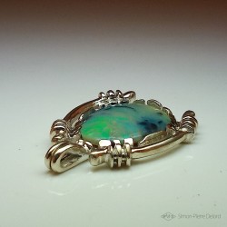 "Astral Poetry", Argentium and Australian Opal Pendant, High Jewelry. Lapidary craftsman and glyptician.