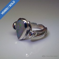 "Hope's Drop", Argentium and Australian Opal Ring, High Jewelry. Seen in profile