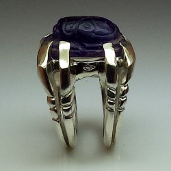 "Sleeping Scarab", Argentium and Amethyst ring, High Jewelry. Side view