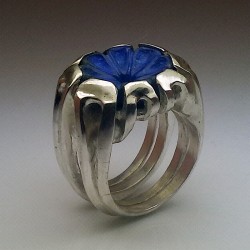 "Flower of Heaven", Argentium and Lapis-lazuli ring, High Jewelry. Perspective view