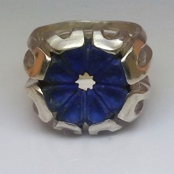 "Flower of Heaven", Argentium and Lapis-lazuli ring, High Jewelry. Top view
