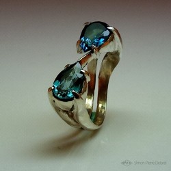Ring "Water of Life", Jewelery Ring, Blue Lagoon Topaz. Lost wax, Direct carving art. Arts and Crafts