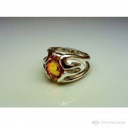 Jewelery creation: Ring "The Dawn", Arts and Crafts Jeweler, Citrine orange. Lost wax, Direct carving art