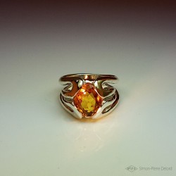 Jewelery creation: Ring "The Dawn", Arts and Crafts Jeweler, Citrine orange. Lost wax, Direct carving art