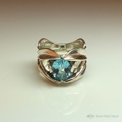 "Flower of Life", High Jewelry Ring, Blue Topaz, Lost wax technique. Arts and Crafts