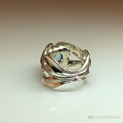 "Flower of Life", High Jewelry Ring, Blue Topaz, Lost wax technique. Arts and Crafts