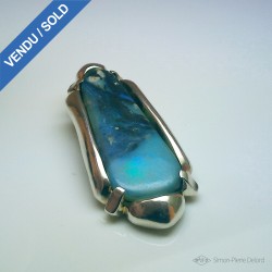 "Opalescent Shore", Argentium and Australian Opal Pendant, High Jewelry. Top view