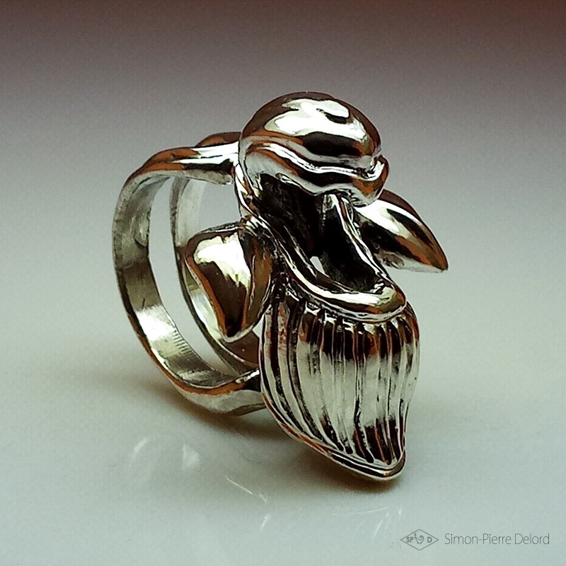 "Silver Orchid", High Jewelry Ring,  Lost wax technique. Arts and Crafts