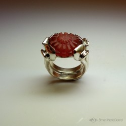 "Rising Sun", High Jewelry Ring, Carnelian, Lost wax technique. Arts and Crafts