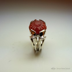 "Rising Sun", High Jewelry Ring, Carnelian, Lost wax technique. Arts and Crafts