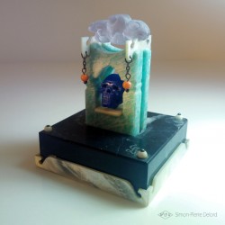 "Memento Mori" Lapis Lazuli, Amazonite, Mother of Pearl, Coral and Amethyst. Left perspective view