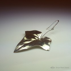 Earrings "Ivy Leaves", Craftsman of Art Jeweler, Silver 925. Embossed silver technique from the XIXth century