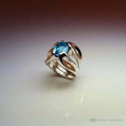 "Drop of Life", High Jewelry Ring, Blue Topaz, Lost wax technique. Arts and Crafts