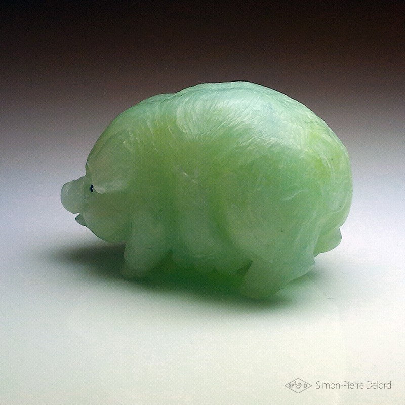 Unique Sculpture in Jade and Amber: "The Pig of Prosperity"